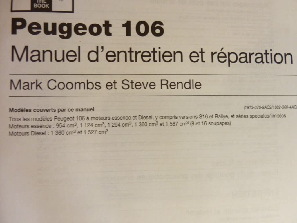 Peugeot 106 Essence Et Diesel (French service & repair manuals) Leisure, Home & Garden