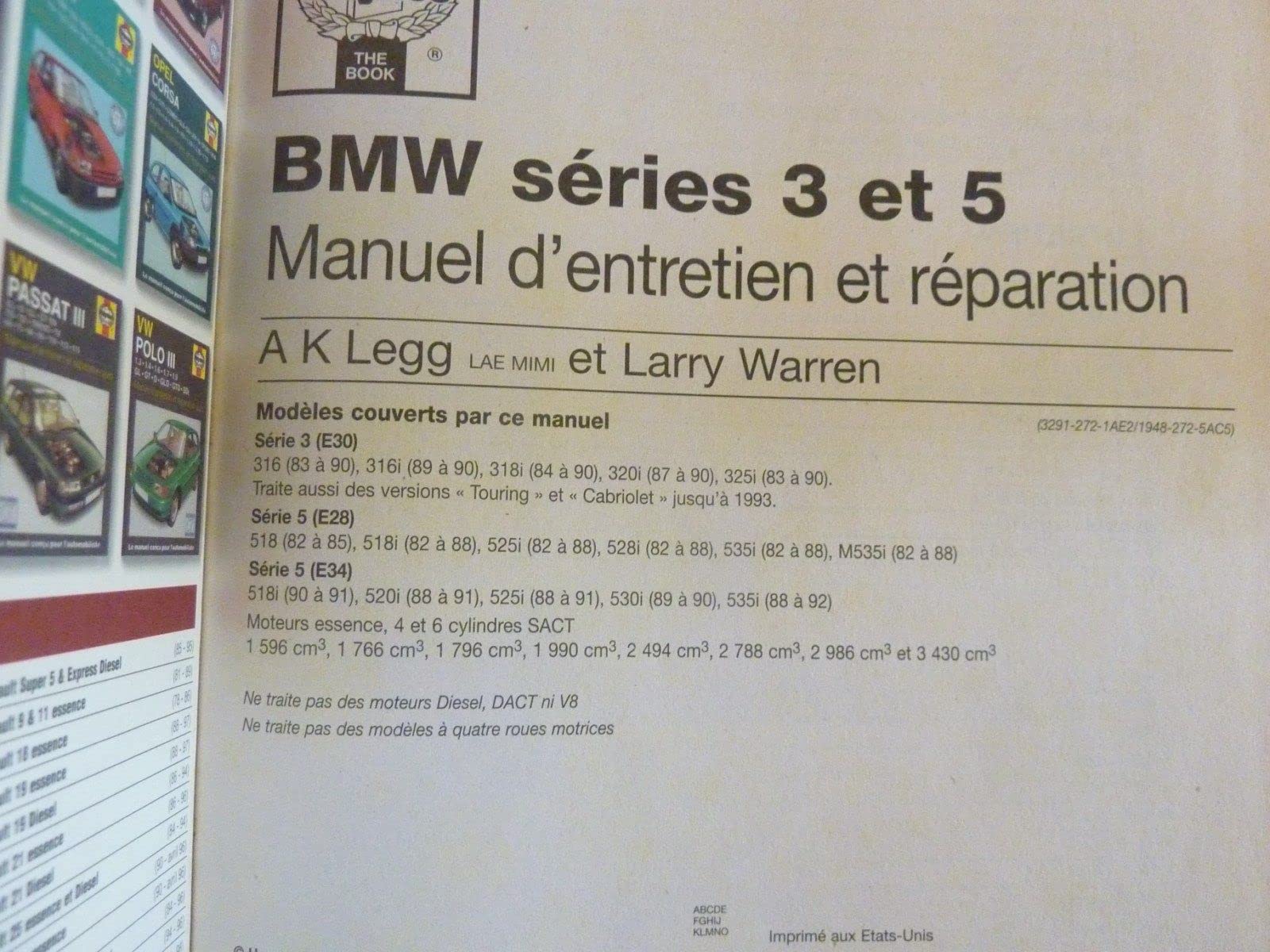 BMW série 3 et série 5 de 1981 à 1993 essence book