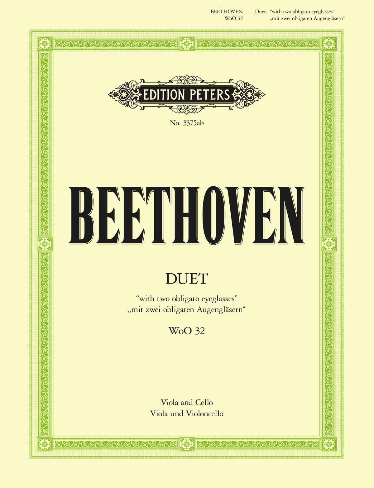 Duet With Two Obbligato Eyeglasses Woo 32 for Viola and Cello (Edition Peters) Sheet Music