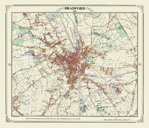Bradford 1849 Map (Heritage Cartography Victorian Town Map Series) Geology & Geography