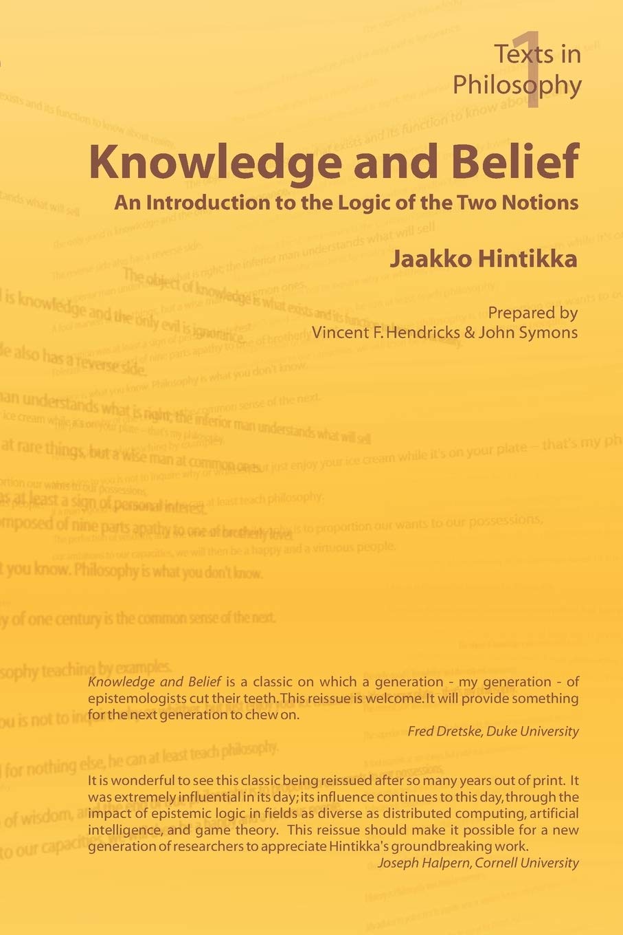 Knowledge and Belief - An Introduction to the Logic of the Two Notions Philosophy