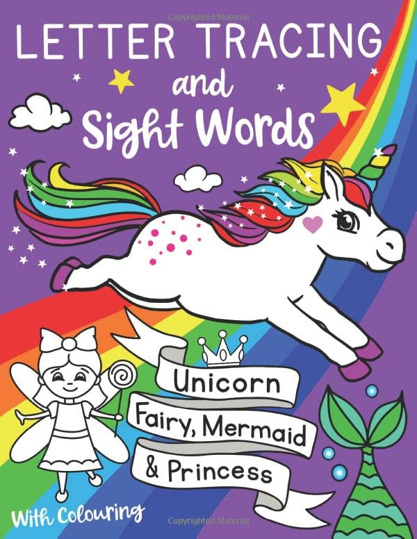 Letter Tracing and Sight Words with Colouring. Unicorn, Fairy, Mermaid and Princess. (UK Edition): Learning workbook for preschoolers and reception ... ages 3-5 (Silly Bear Colouring Books, Band 5) Study Guides