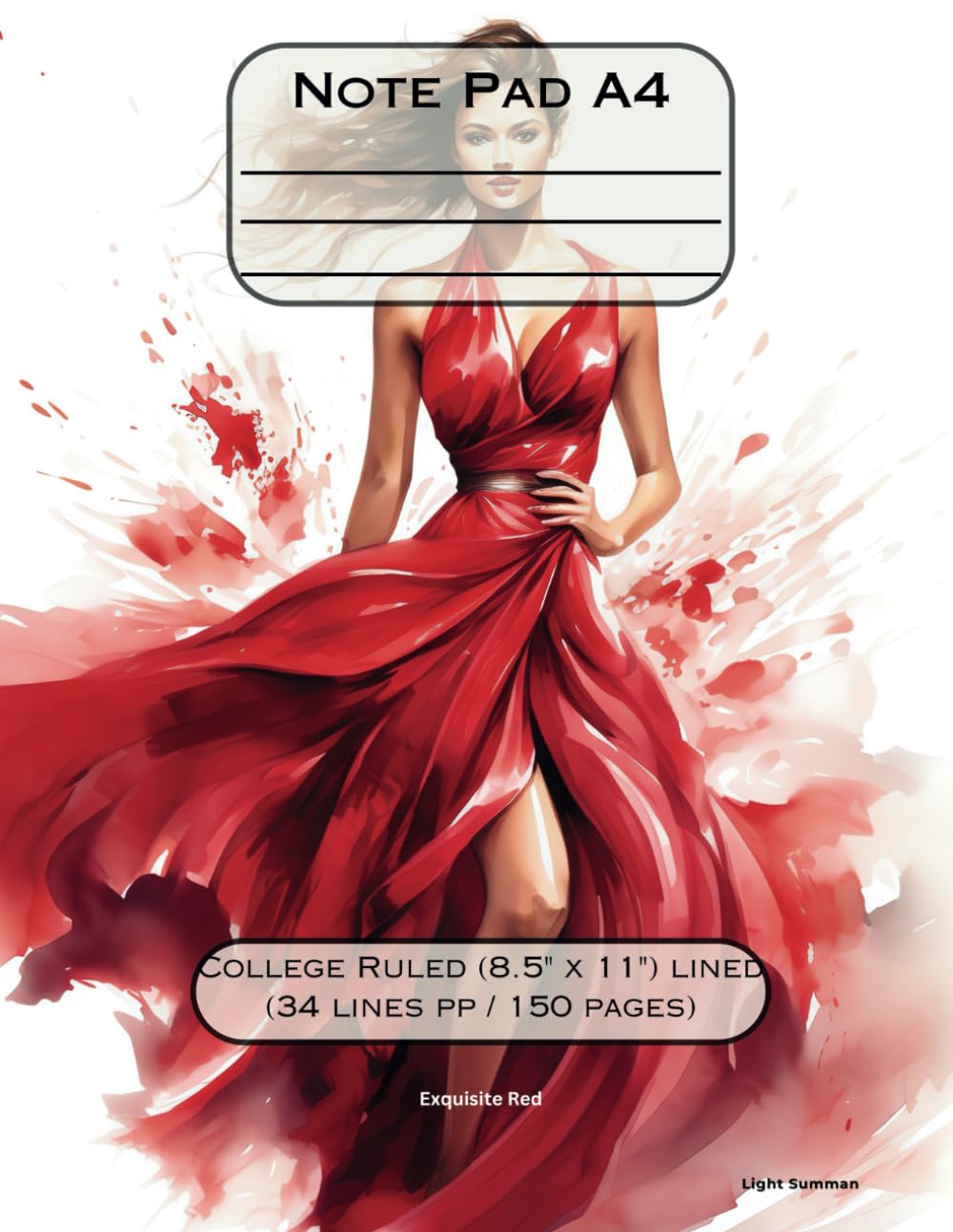 College Note Pad - Exquisite Red: Confident Lady: Notebook, A4, College-Ruled, and 150 Pages Education & Training