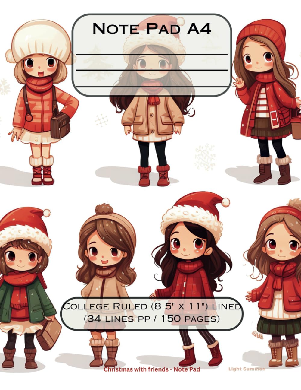 College Note Pad - Christmas with Friends: Christmas Anime-Themed Note Book, A4, College-Ruled, and 150 Pages Manga