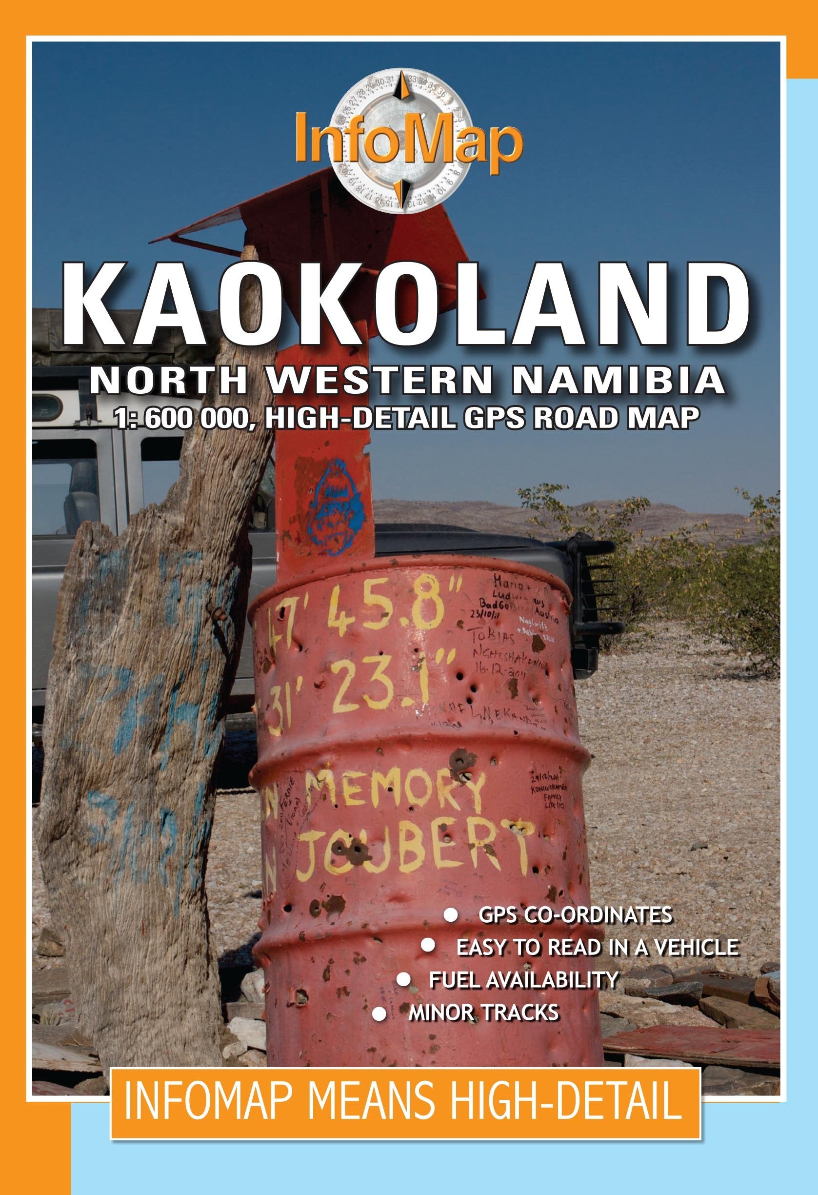 InfoMap Kaokoland: North Western Namibia. High detail GPS road map. GPS-co-ordinates, easy to read in a vehicle, fuel availability, minor tracks Leisure, Home & Garden