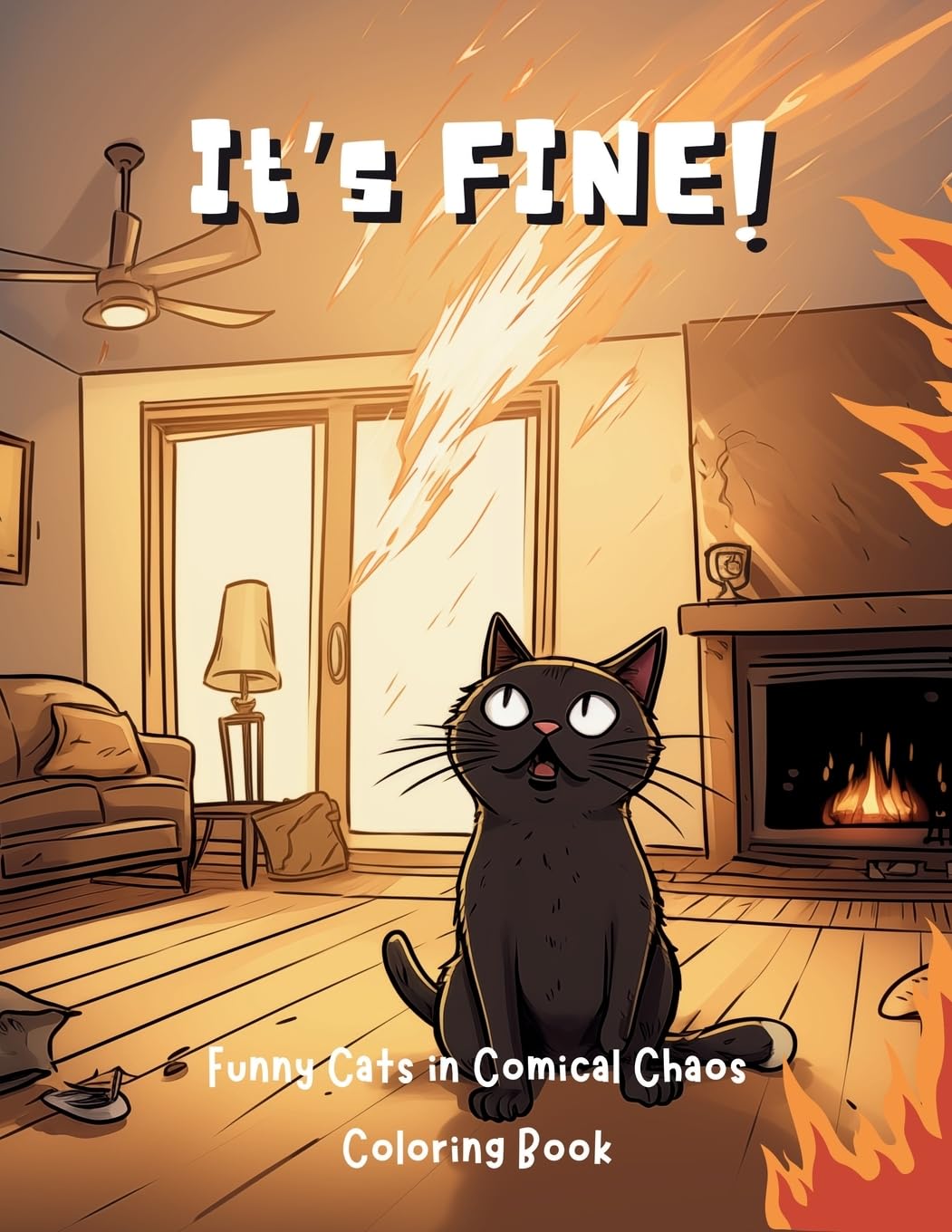 It's Fine!: Funny Cats in Comical Chaos Coloring Book For Adults (Everything Is Fine!) Humour & Satire