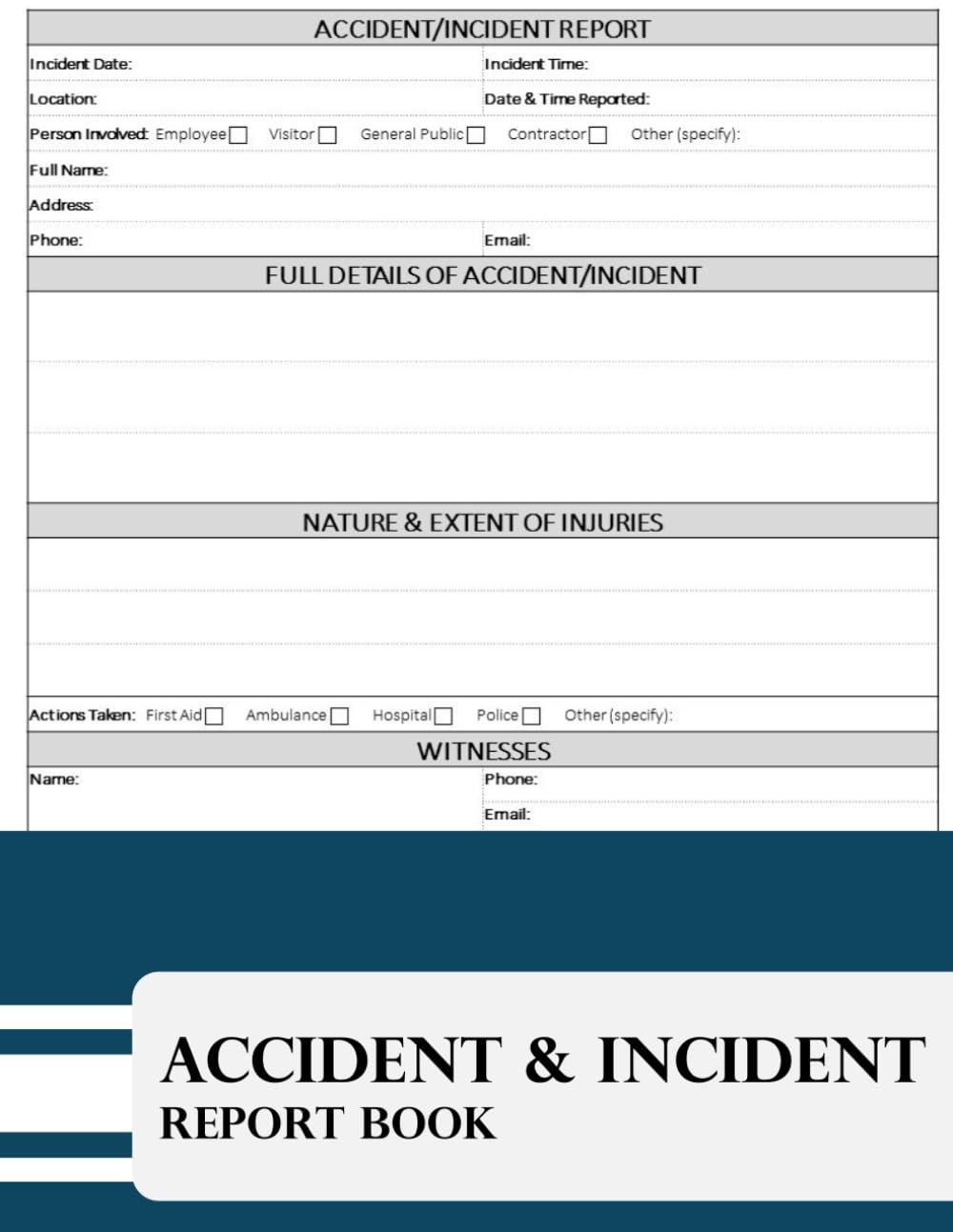 Accident & Incident Report Book: **8.5x11** Accident & Incident Log Book; Health & Safety log book for offices, retail, restaurants, workplaces & schools Business, Finance & Career