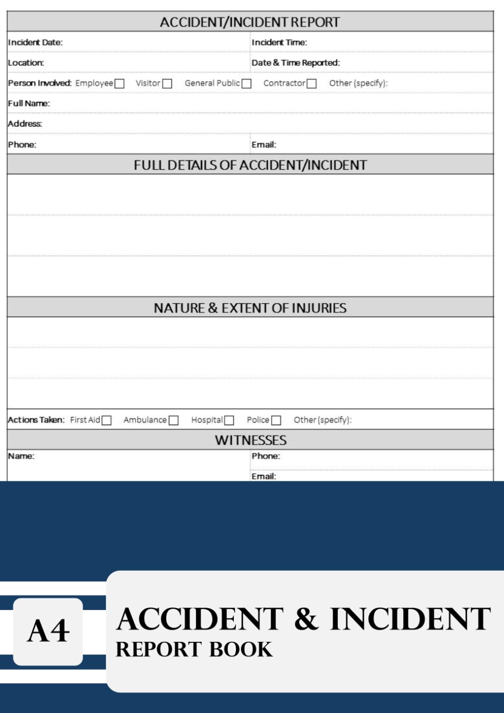 Accident & Incident Report Book: **A4** Accident & Incident Log Book; Health & Safety log book for offices, retail, restaurants, workplaces & schools Business, Finance & Career