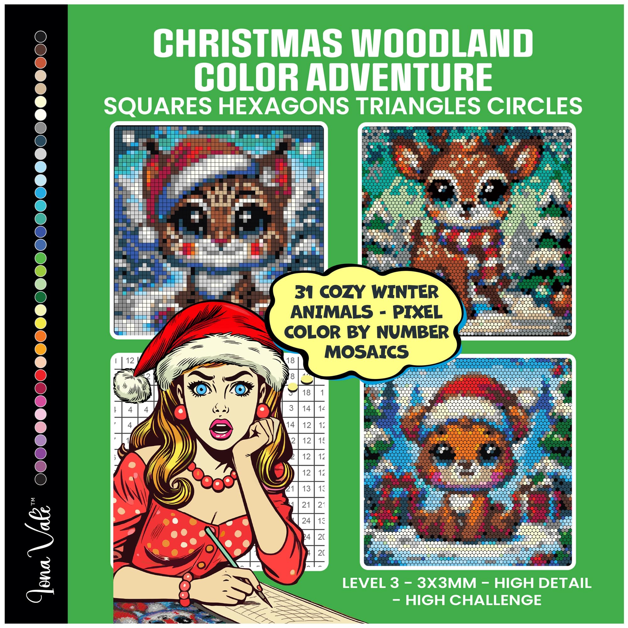 Christmas Woodland Animal Color by Numbers Adventure: 31 Cozy Winter Animals with Pixel Mosaics in Squares, Triangles, Hexagons & Circles (Mystery Color by Numbers for Adults) Hobbies & Crafts