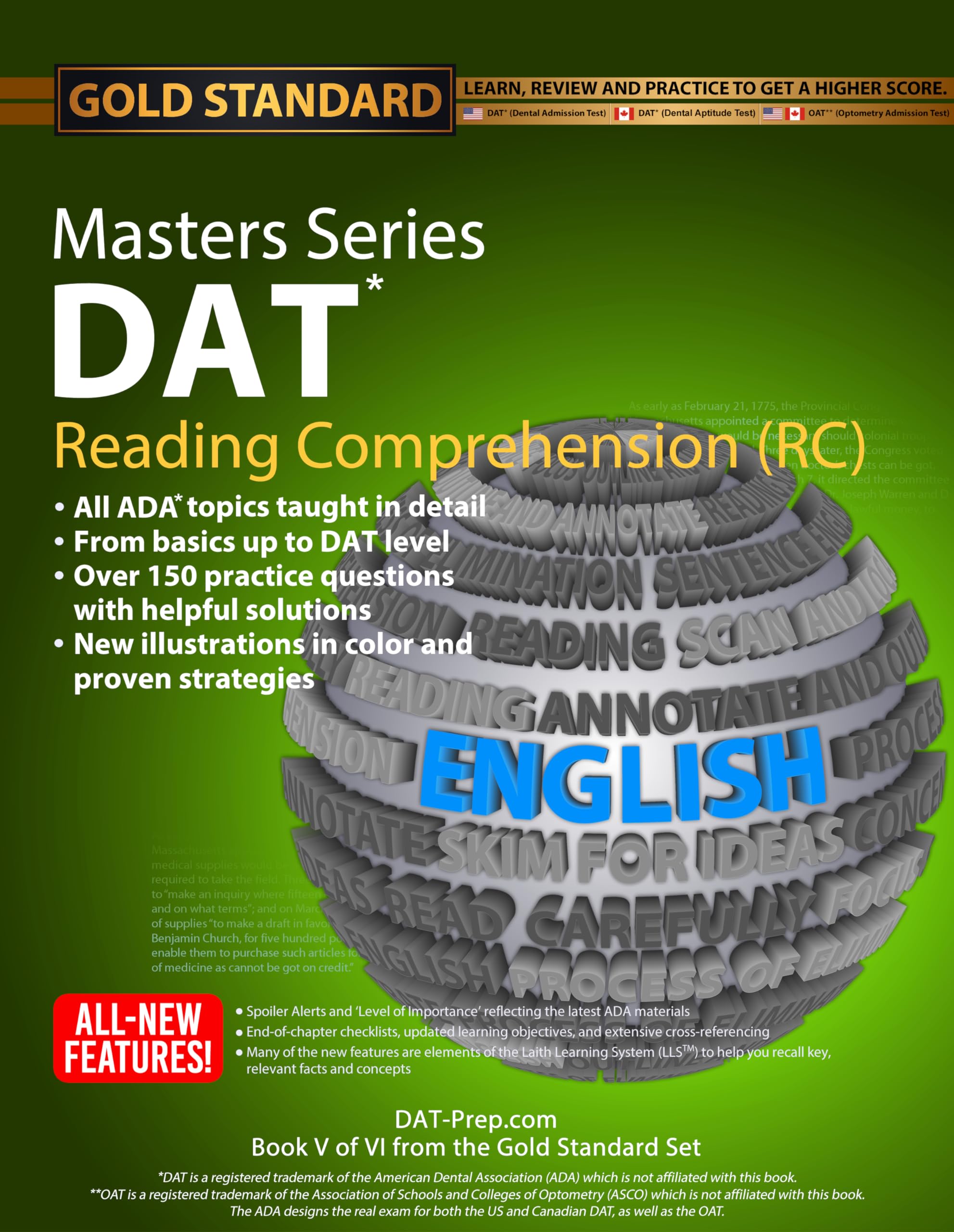 Dat Masters Series Reading Comprehension: Reading Comprehension Preparation and Practice for the Dental Admission Test by Gold Standard Dat Learning & Reference