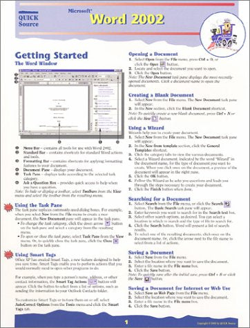Microsoft Word 2002 Quick Source Reference Guide Books