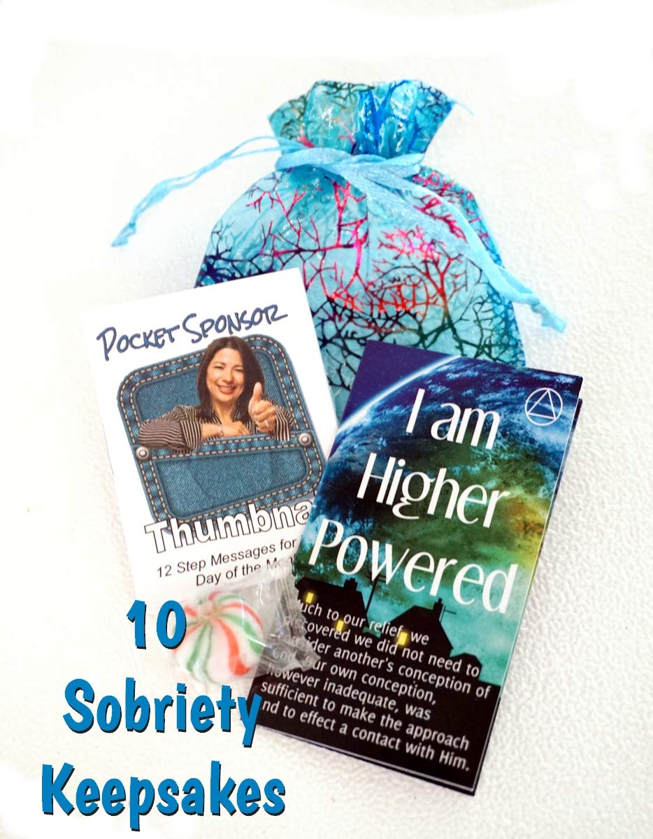 Pocket Sponsor Keepsakes (10 pack of Mini Recovery Meditation Books and Higher Power Concept Cards in draw-string organza bags with peppermint balls) Books