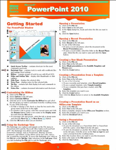 PowerPoint 2010 Quick Source Reference Guide Computer Science