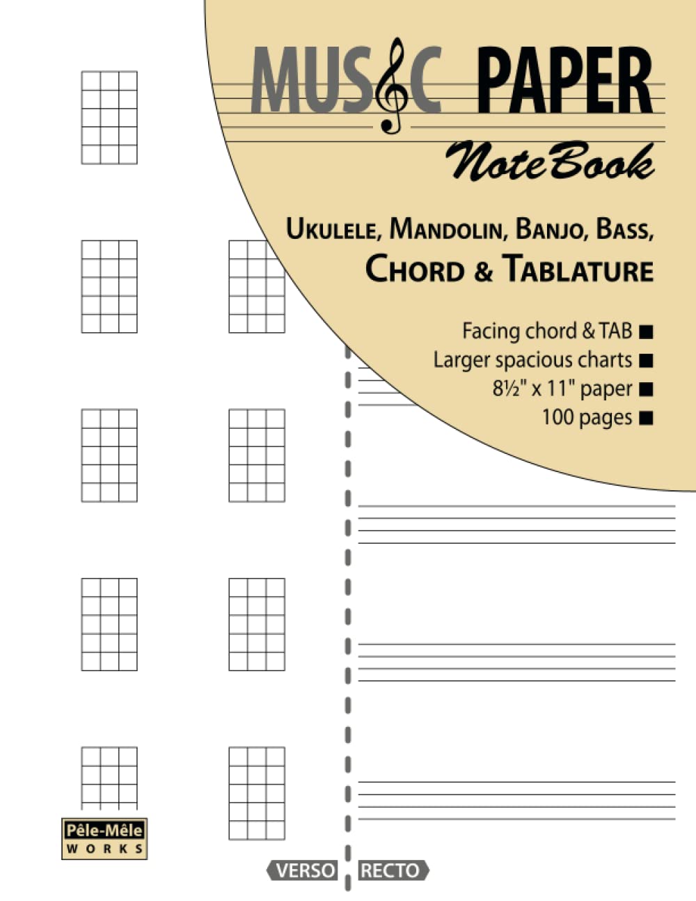 MUSIC PAPER NoteBook - Ukulele, Mandolin, Banjo, Bass, Chord & Tablature Sheet Music