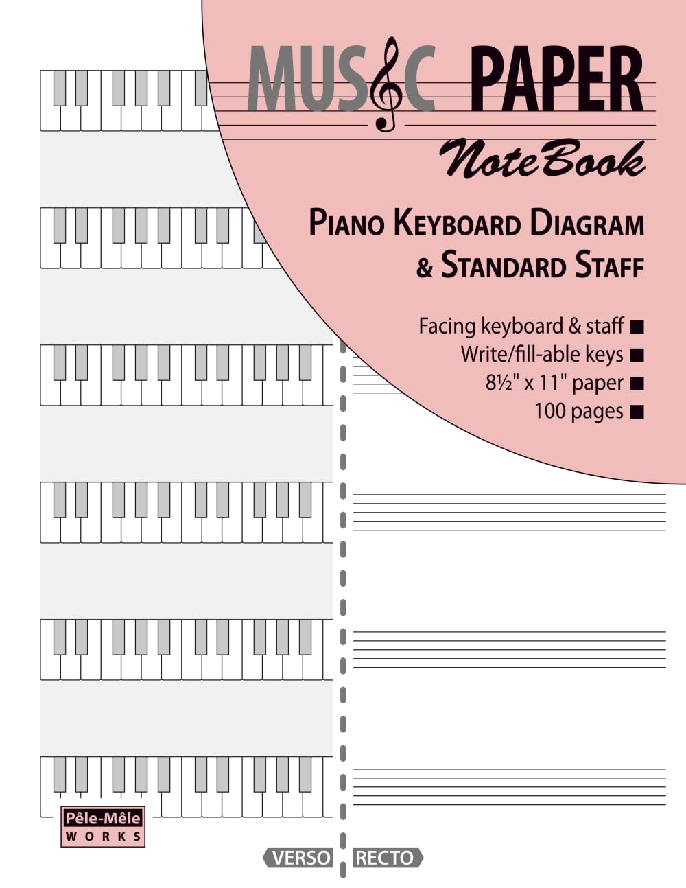 MUSIC PAPER NoteBook - Piano Keyboard Diagram & Standard Staff (piano series) Arts & Music