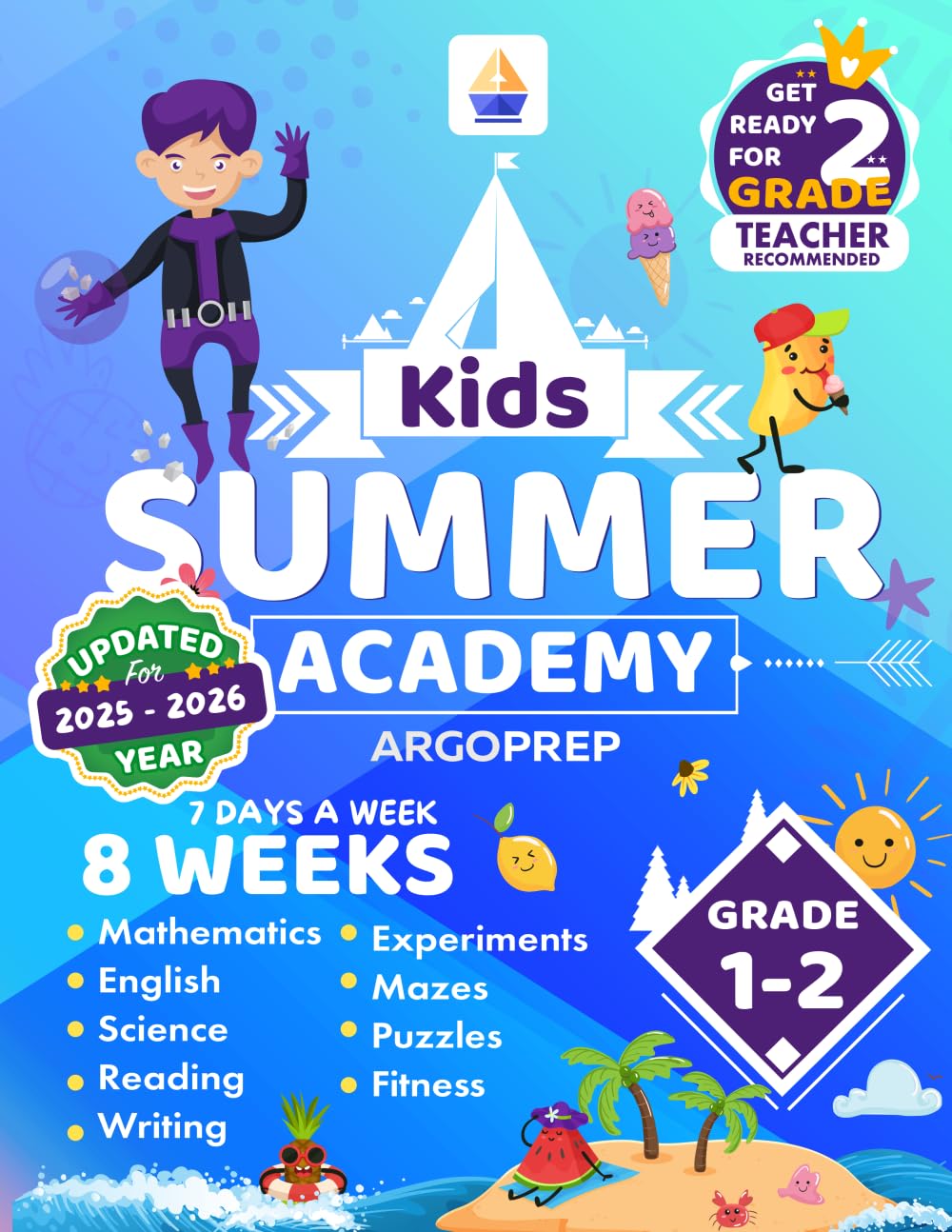 Kids Summer Academy by ArgoPrep - Grades 1-2: 8 Weeks of Math, Reading, Science, Logic, Fitness and Yoga | Online Access Included | Prevent Summer Learning Loss Learning & Reference