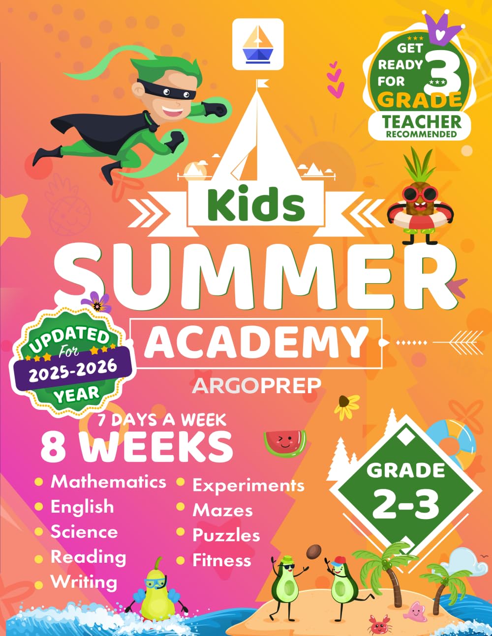 Kids Summer Academy by ArgoPrep - Grades 2-3: 8 Weeks of Math, Reading, Science, Logic, Fitness and Yoga | Online Access Included | Prevent Summer Learning Loss Mathematics