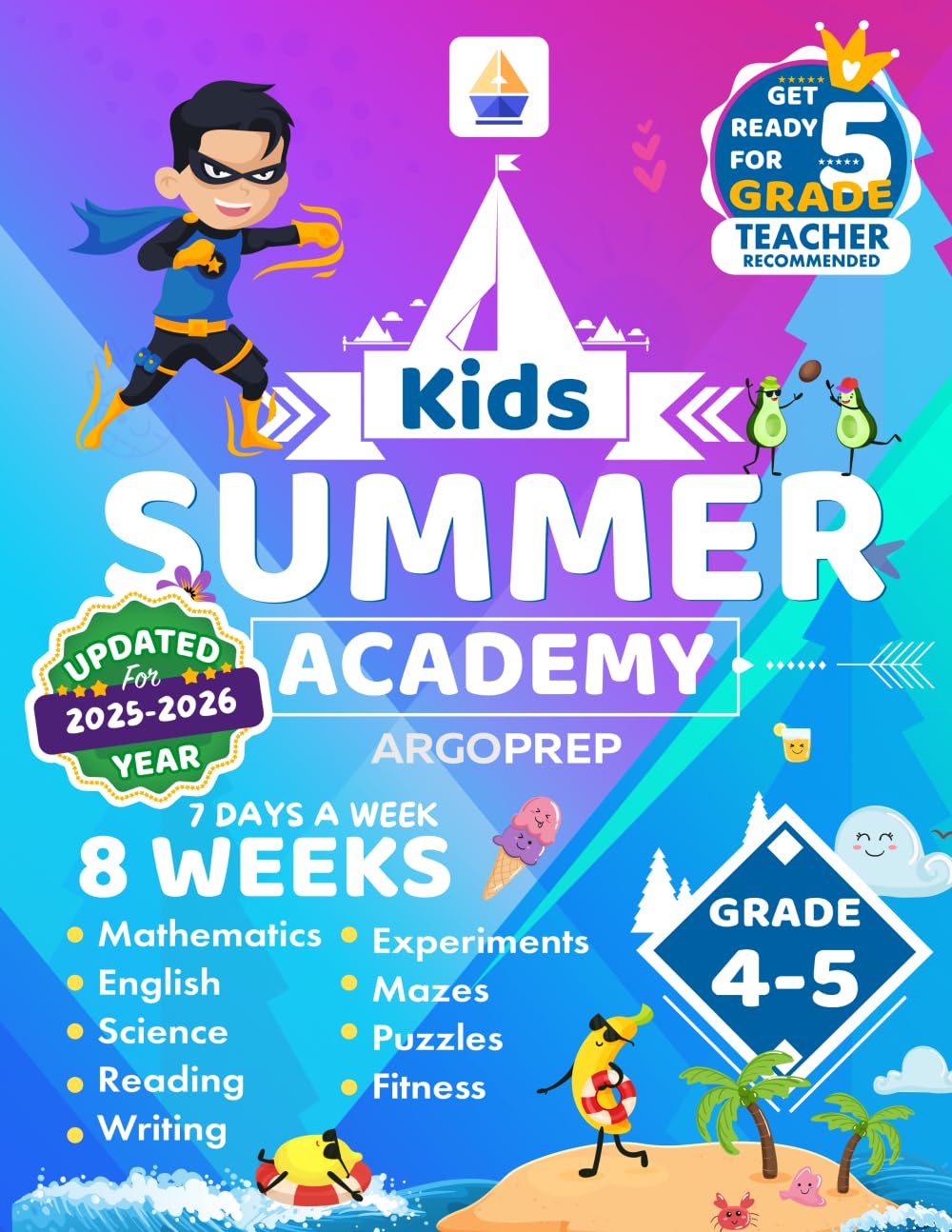 Kids Summer Academy by ArgoPrep - Grades 4-5: 8 Weeks of Math, Reading, Science, Logic, Fitness and Yoga | Online Access Included | Prevent Summer Learning Loss Geology & Geography