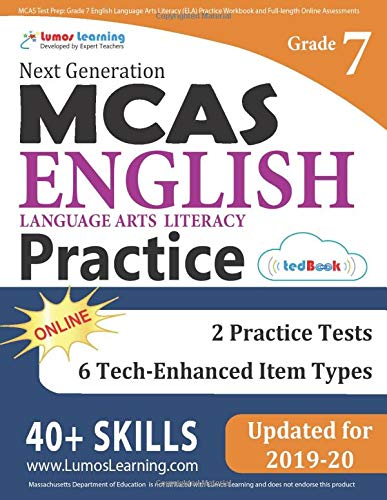 MCAS Test Prep: Grade 7 English Language Arts Literacy (ELA) Practice Workbook and Full-length Online Assessments: Next Generation Massachusetts Comprehensive Assessment System Study Guide Books