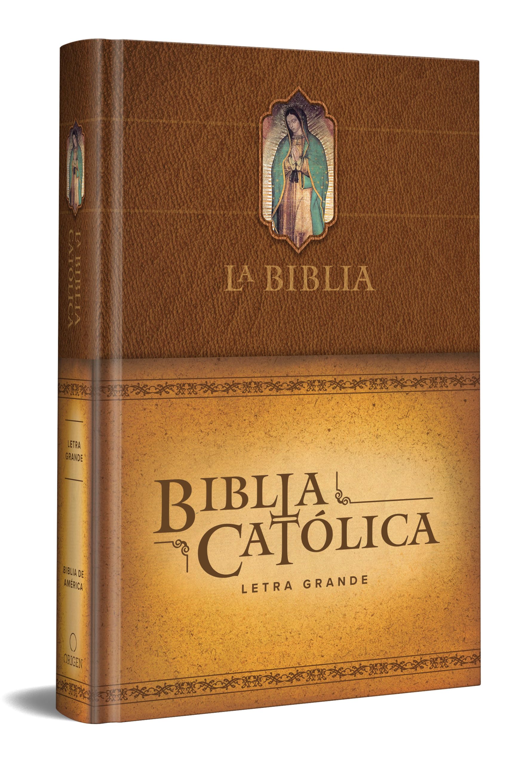 La Biblia Católica: Edición letra grande. Tapa dura, marrón, con Virgen de Guada lupe en cubierta / Catholic Bible. Hard Cover, brown, with Virgen: Biblia de America, marrón, tapa dura Film, Art & Culture