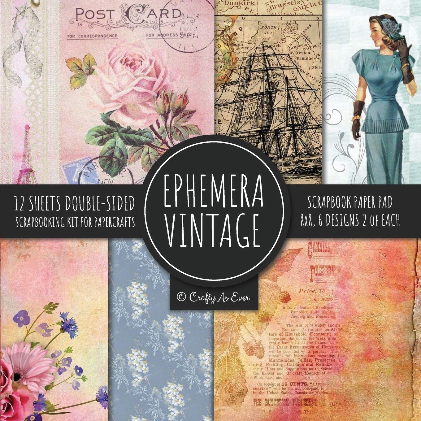 Ephemera Vintage Scrapbook Paper Pad 8x8 Scrapbooking Kit for Papercrafts, Cardmaking, DIY Crafts, Old Retro Theme, Decoupage Designs Business, Finance & Career