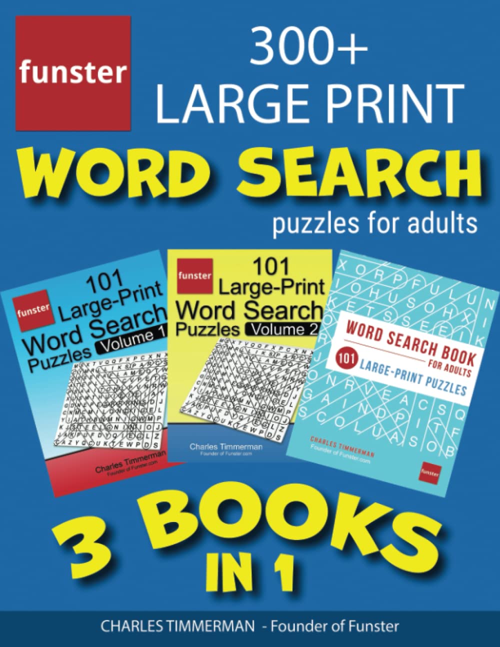 Funster 300+ Large Print Word Search Puzzles for Adults - 3 Books in 1: Giant value pack of word search for adults large print, seniors welcome Leisure & Fun