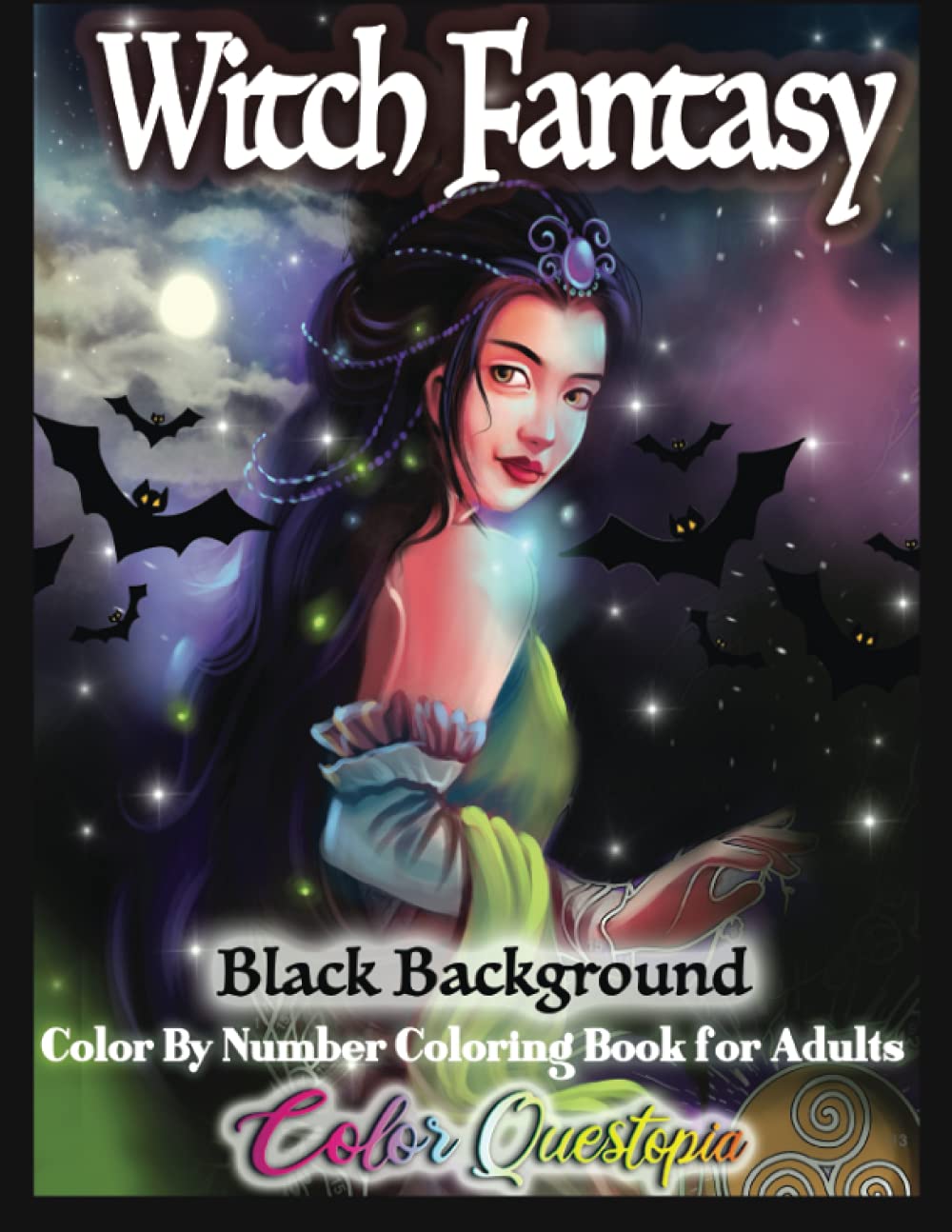 Witch Fantasy Color by Number Coloring Book for Adults - BLACK BACKGROUND Film, Art & Culture