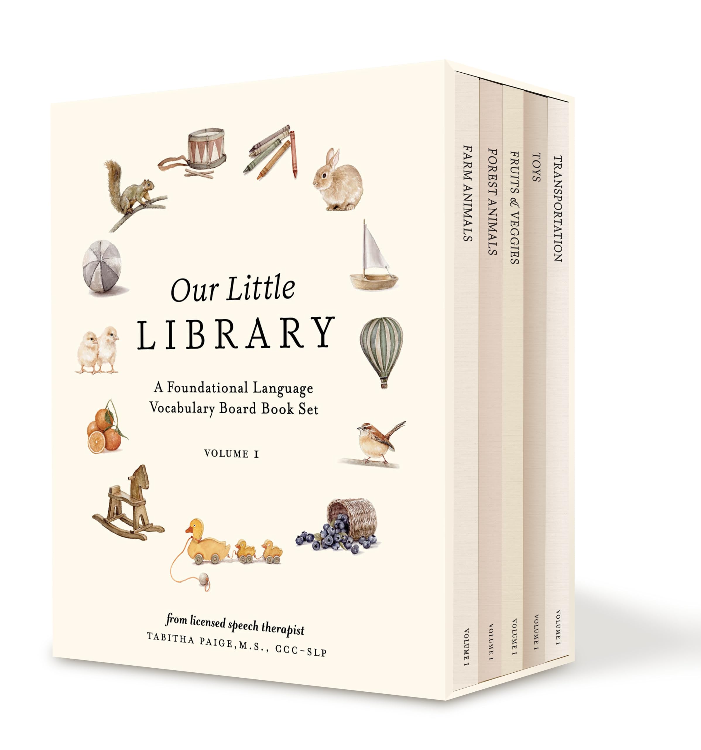 Our Little Library: A Foundational Language Vocabulary Board Book Set for Babies, Including Farm & Forest Animals, Fruits & Veggies, Toys & More (Tabitha Paige Children's Book Series, Band 5) Parents & Children