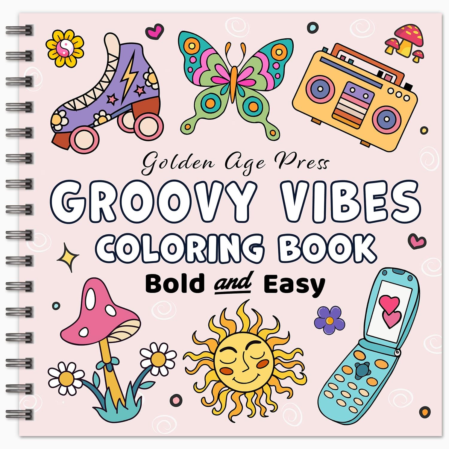 Groovy Vibes Bold & Easy Coloring Book: Simple Large Print Cute Retro and Cool Hippie Designs for Adults, Kids & Beginners Hobbies & Crafts