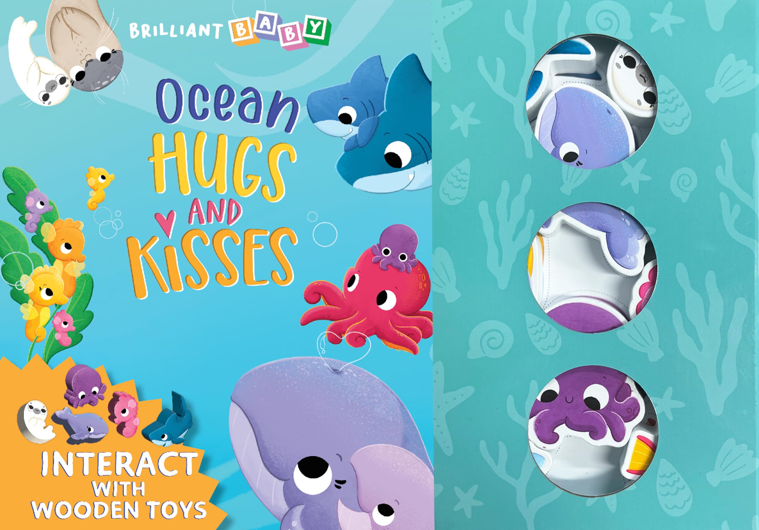 Little Hippo Books Ocean Hugs and Kisses | Interactive Toddler Books with Wooden Toys for Kids | Ocean Board Books & Kids Books | Ocean Animals Baby Book and Baby Toy Novels & Short Stories