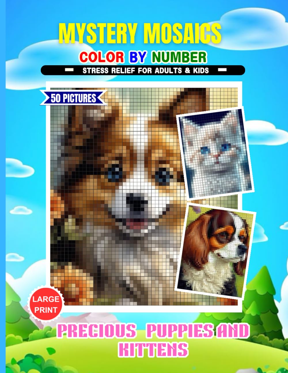 Mystery Mosaics Color By Number - Stress Relief For Adults & Kids: Precious Puppies And Kittens Film, Art & Culture