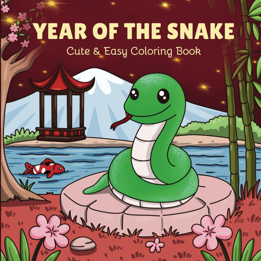 Year of the Snake: Cute & Easy Coloring Book (Chinese New Year, Band 2) Hobbies & Crafts