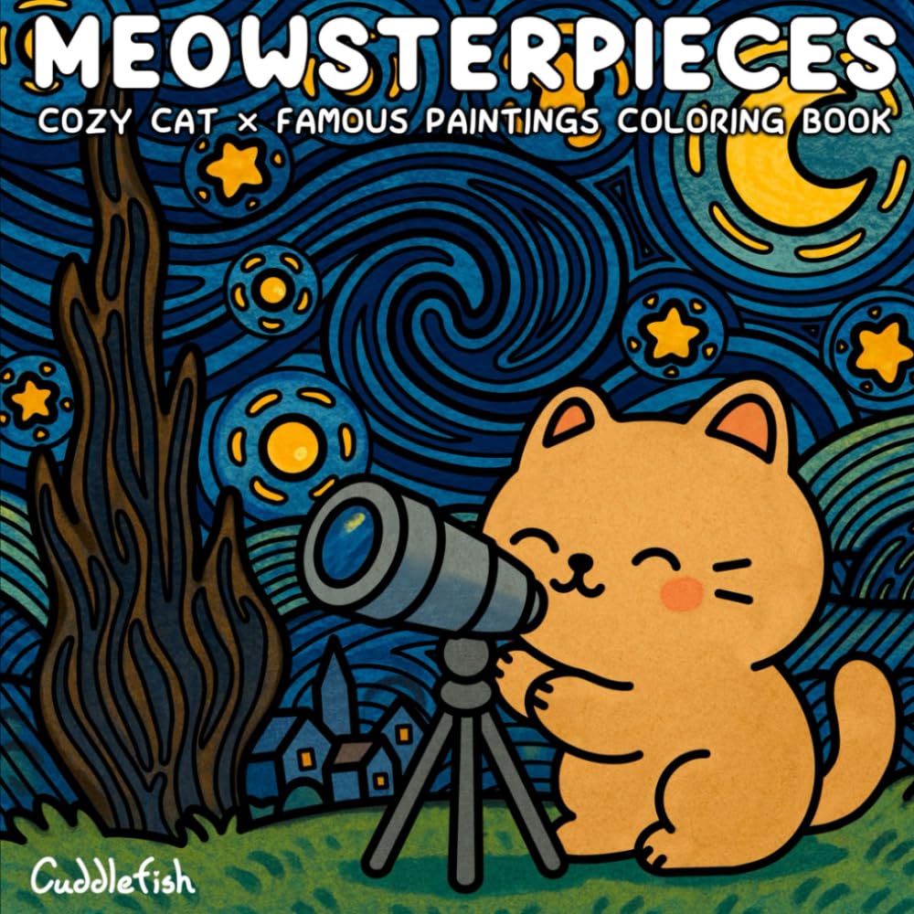 Meowsterpieces: Cute and Comfy Square Whimsical Art Therapy Coloring Book of Famous Paintings for Adults and Teens – Cozy Cat Moments in Bold and Easy ... Relief (Hygge Moments Easy Art Therapy) Manga