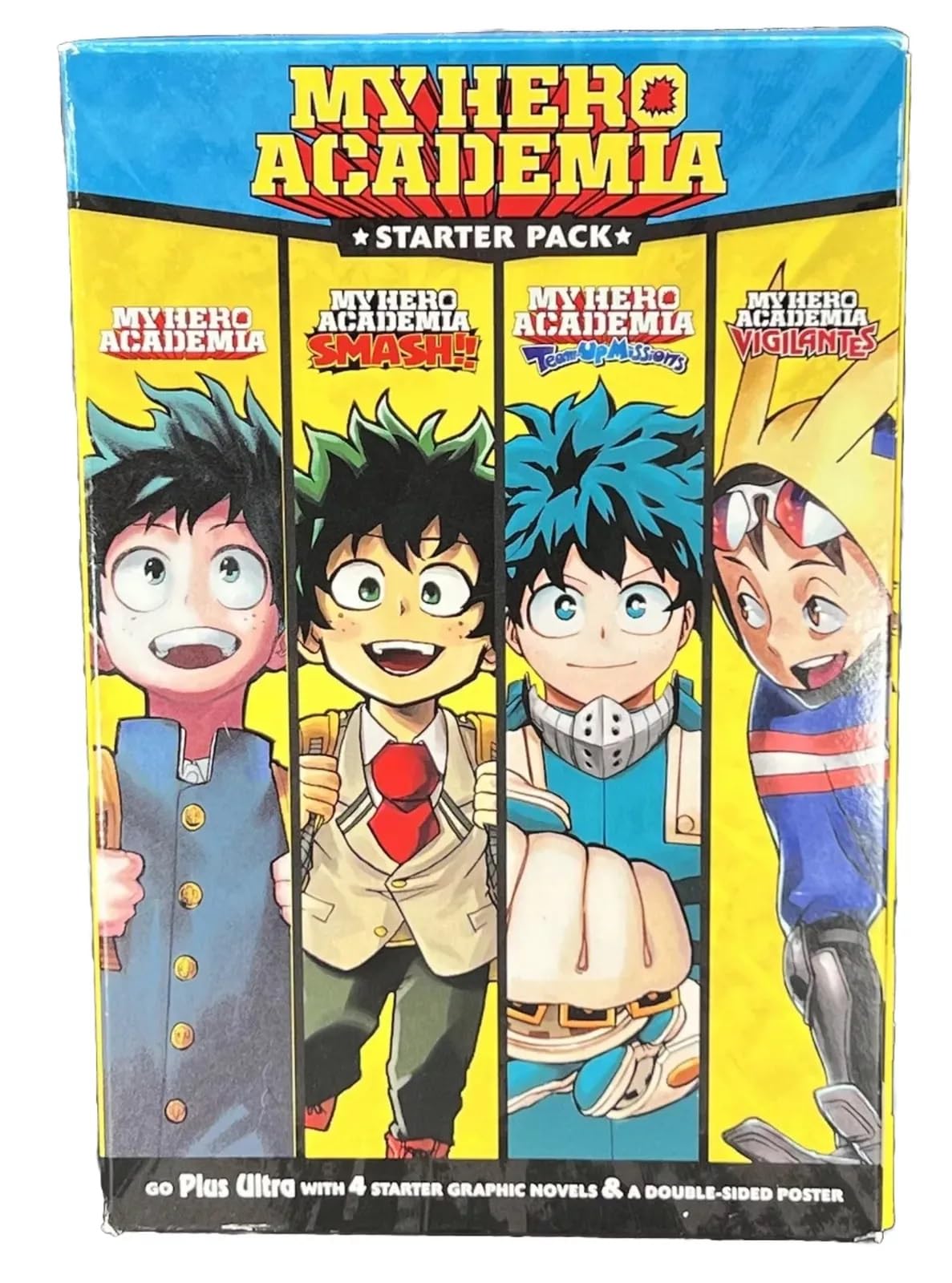 My Hero Academia Manga Set, 4 Volumes, Double-Sided Poster, Featuring: My Hero Academia, My Hero Academia Smash!!, My Hero Academia Team Up Missions, My Hero Academia Vigilantes Manga