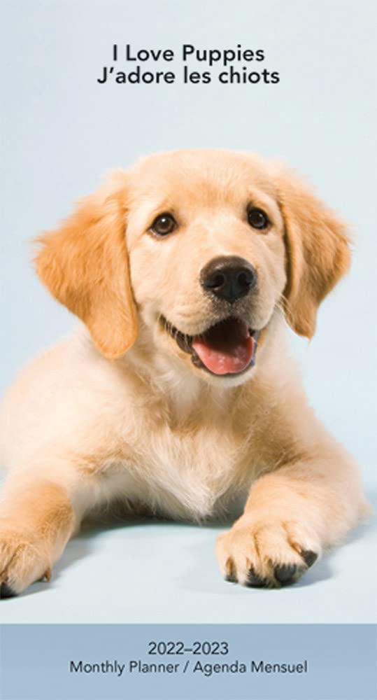 I Love Puppies Jadore les Chiots 2022 3.5 x 6.5 Inch Two Year Monthly Pocket Planner, Dogs Pets Canine Books