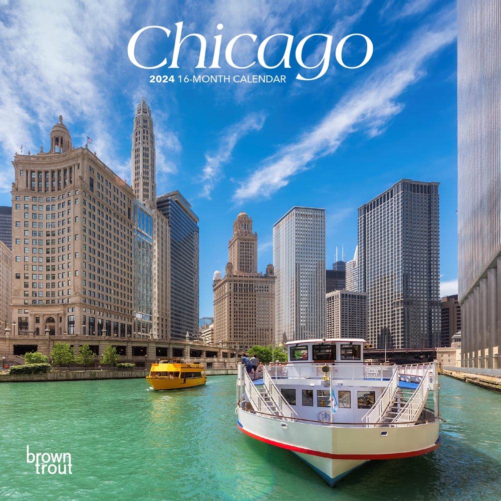 Chicago | 2024 7 x 14 Inch Monthly Mini Wall Calendar | BrownTrout | USA United States of America Illinois Midwest City Travel Guides