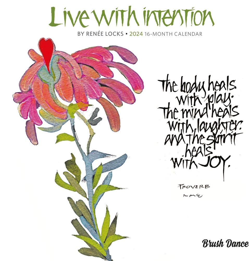 Live with Intention | 2024 7 x 14 Inch Monthly Mini Wall Calendar | Brush Dance | Art Paintings Inspiration Motivation Lifestyle
