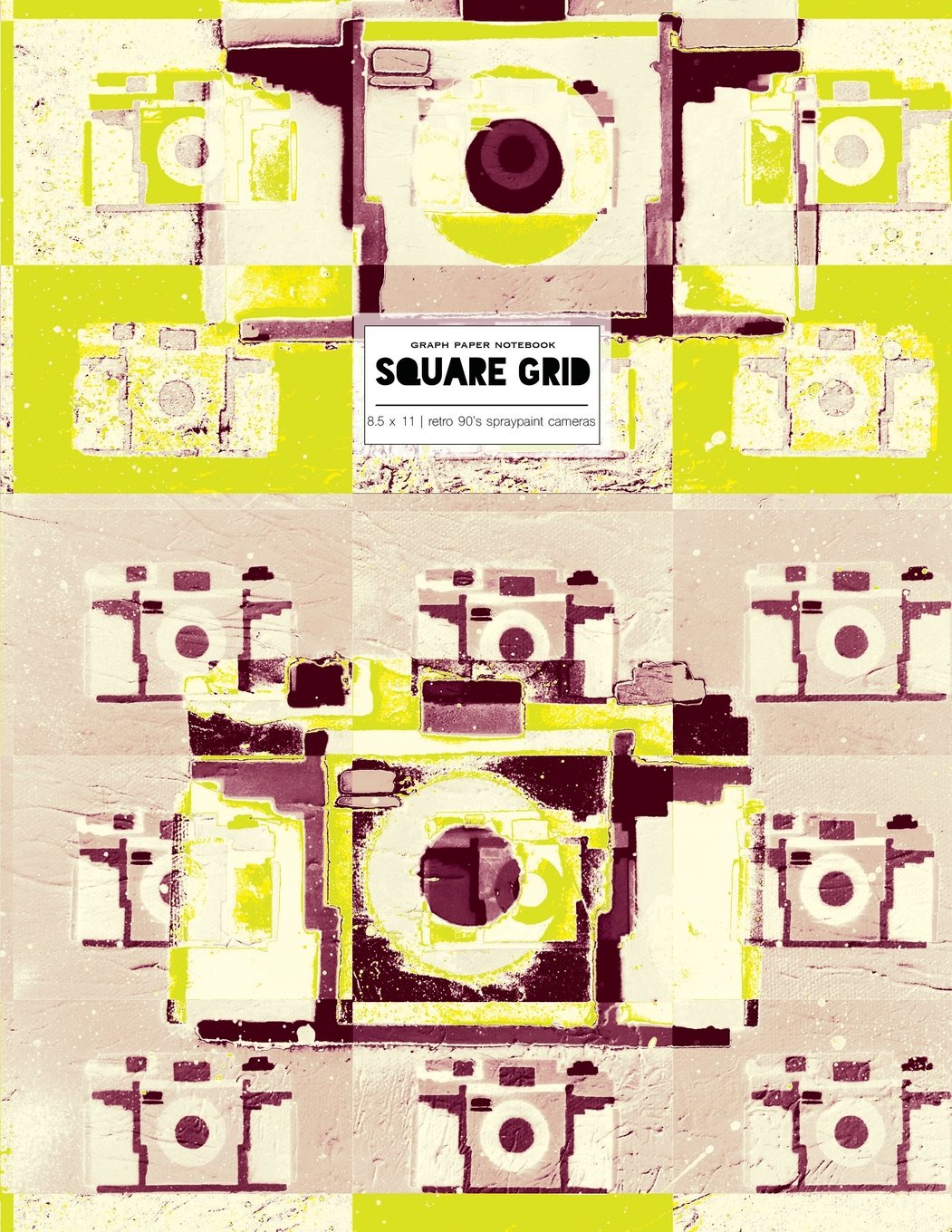 Graph Paper Notebook 8.5 x 11: Math Notebook, Square Grid Journal, Green And Beige Retro 90's Spraypaint Cameras (One Subject Notebook) Books