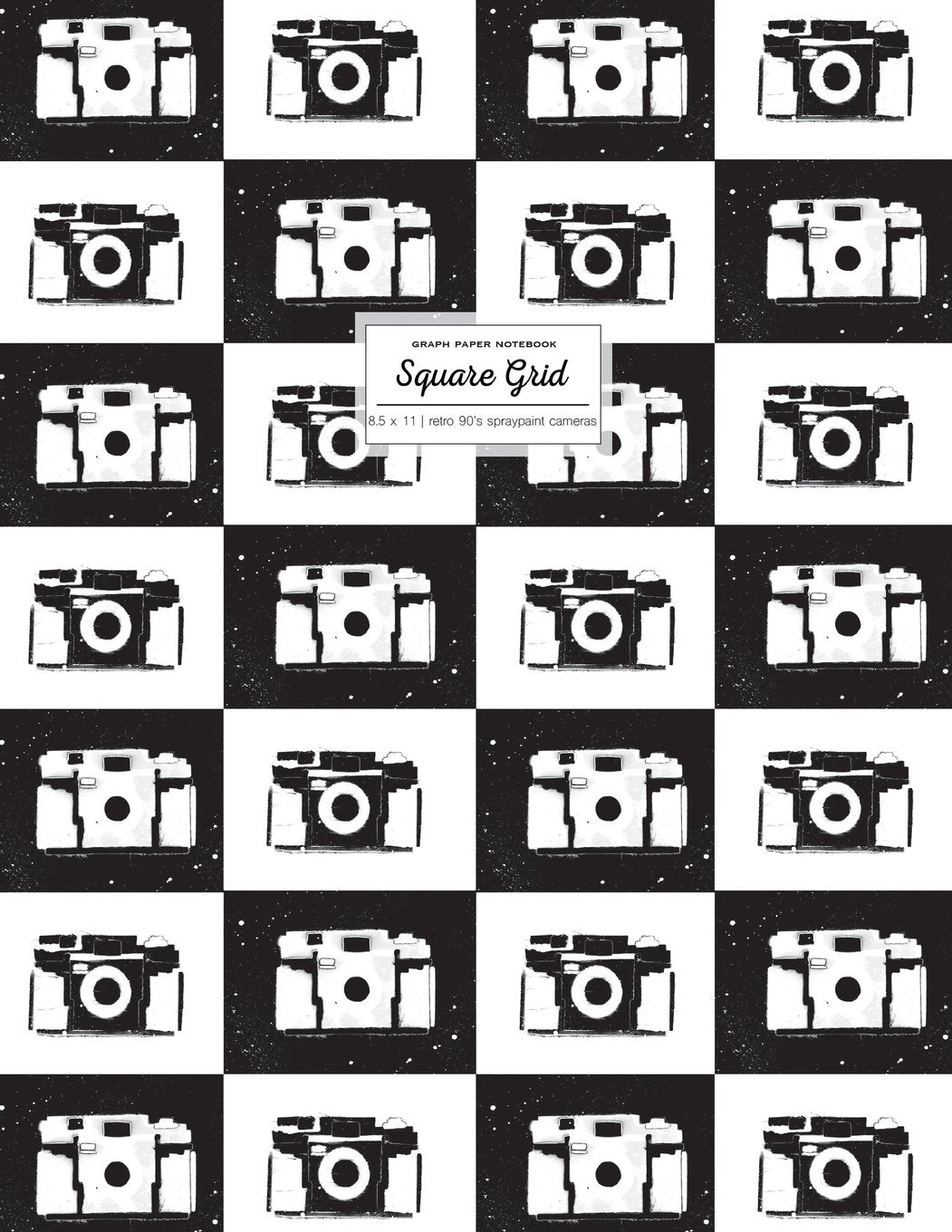 Graph Paper Notebook 8.5 x 11: Math Notebook, Square Grid Journal, Retro Black And White 90's Spraypaint Cameras (One Subject Notebook) Books