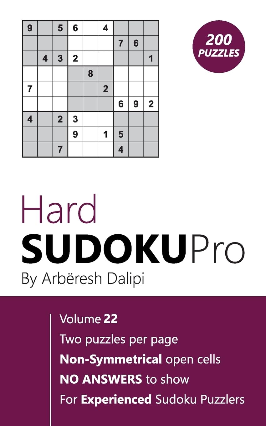 Hard Sudoku Pro: Book for Experienced Puzzlers (200 puzzles) Vol. 22 Leisure & Fun