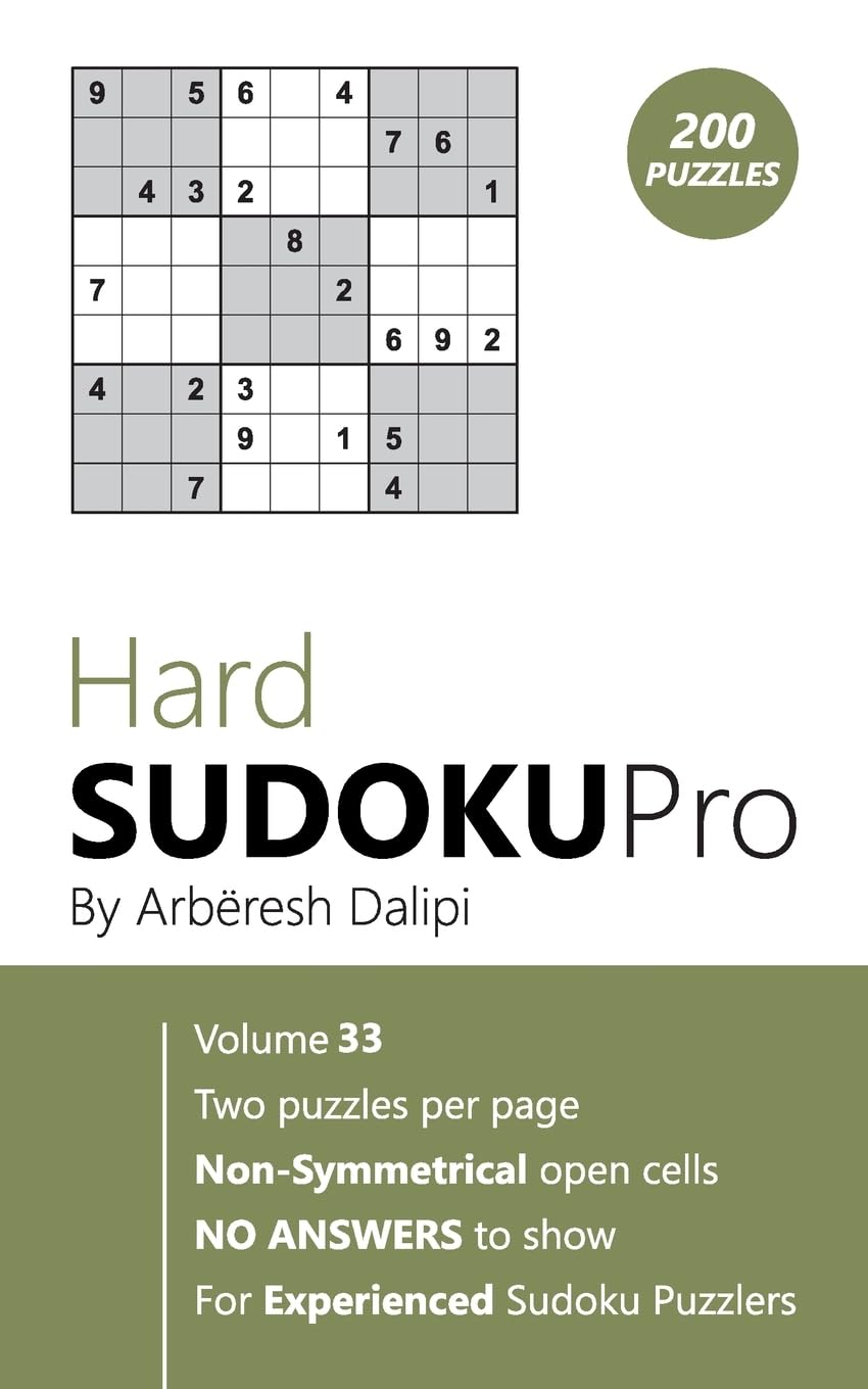 Hard Sudoku Pro: Book for Experienced Puzzlers (200 puzzles) Vol. 33 Leisure & Fun