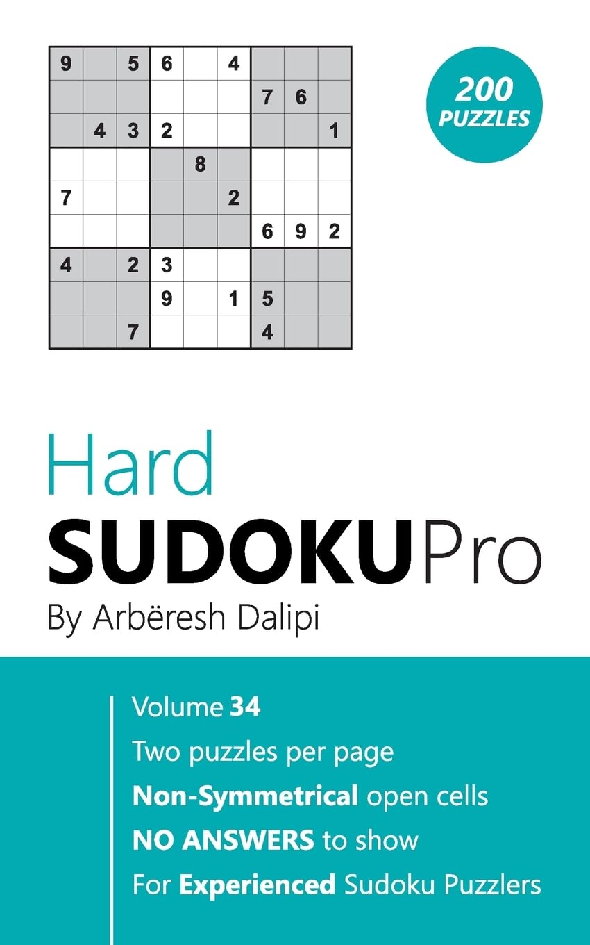 Hard Sudoku Pro: Book for Experienced Puzzlers (200 puzzles) Vol. 34 Leisure & Fun