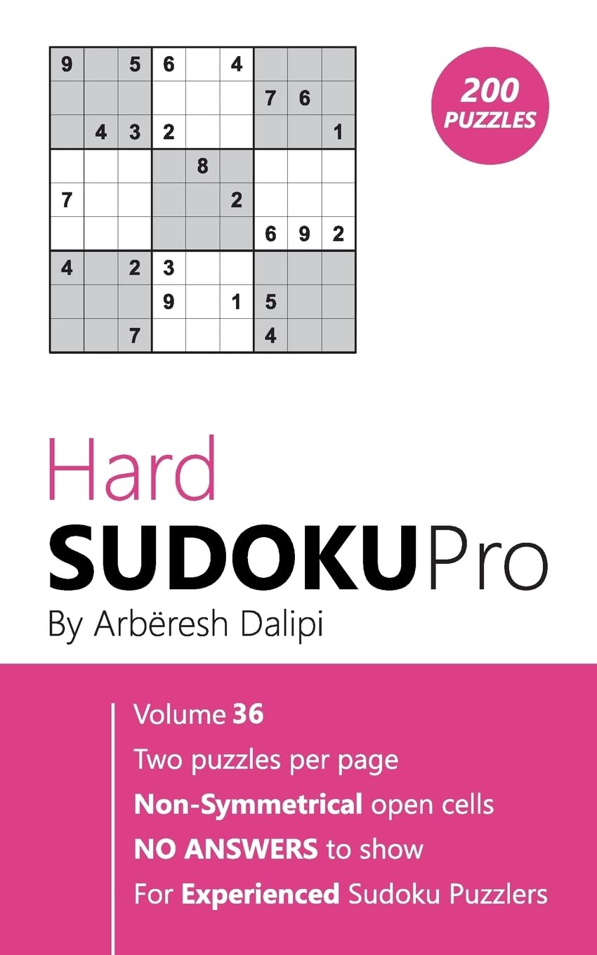 Hard Sudoku Pro: Book for Experienced Puzzlers (200 puzzles) Vol. 36 Leisure & Fun