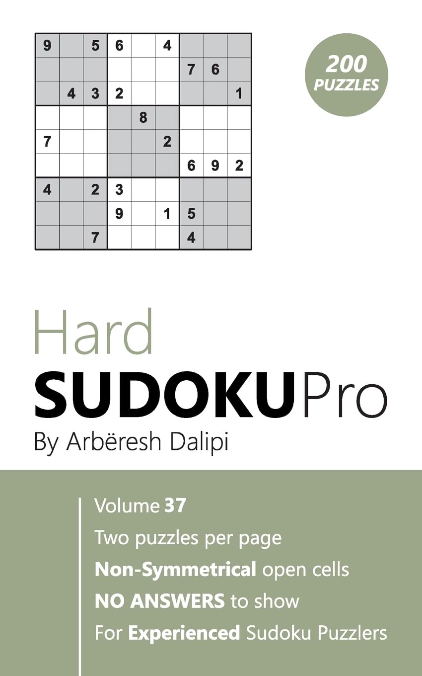 Hard Sudoku Pro: Book for Experienced Puzzlers (200 puzzles) Vol. 37 Leisure & Fun