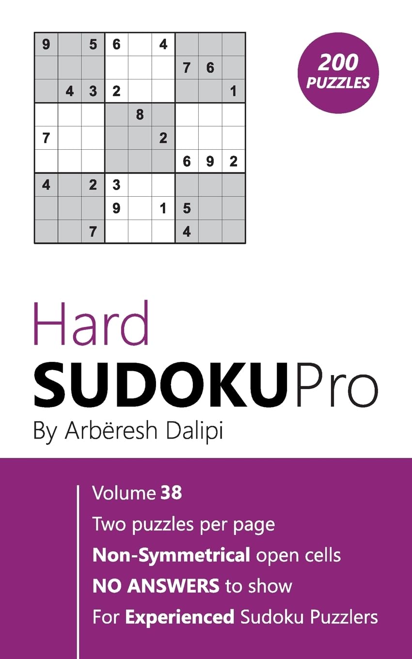 Hard Sudoku Pro: Book for Experienced Puzzlers (200 puzzles) Vol. 38 Leisure & Fun