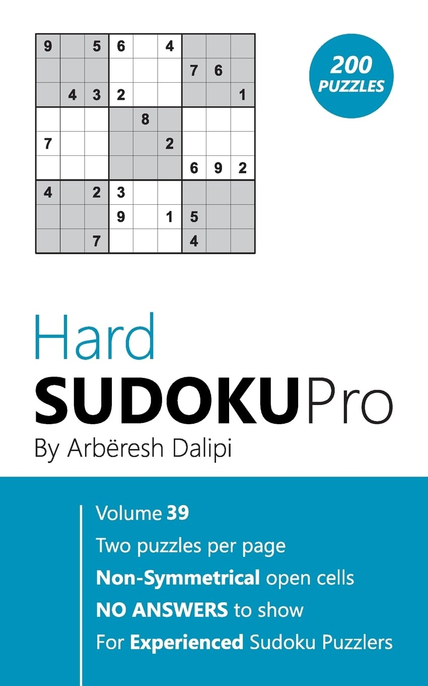 Hard Sudoku Pro: Book for Experienced Puzzlers (200 puzzles) Vol. 39 Leisure & Fun