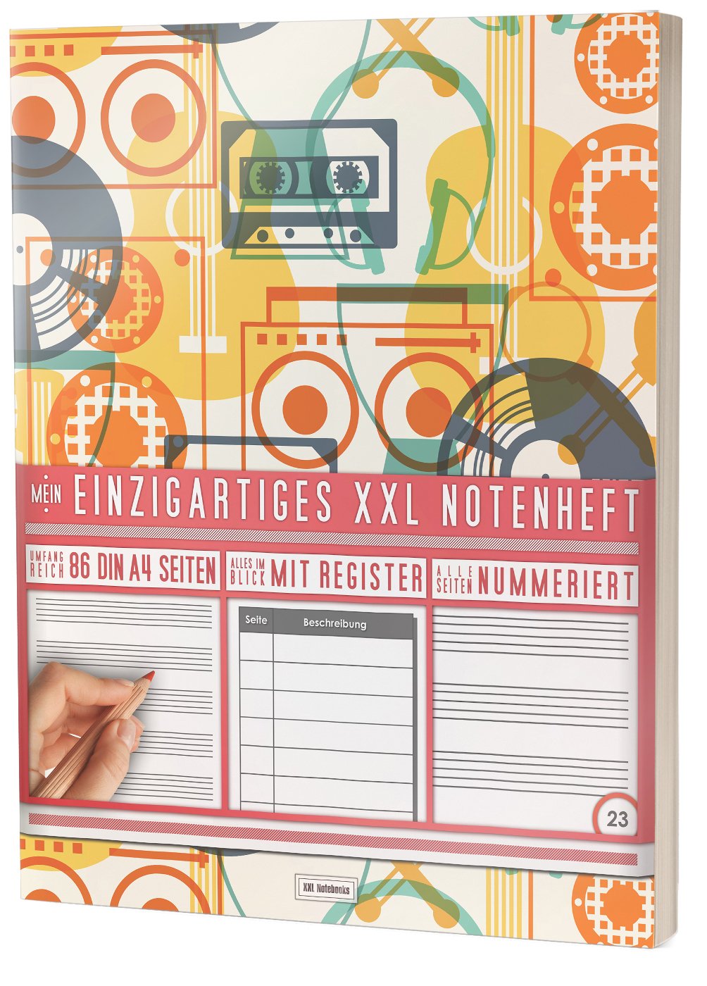 Mein Notenheft / 86 Seiten, 44 Blätter, 12 Systeme / Mit Register und Seitenzahlen / PR301 „Retro Design“ / DIN A4 Softcover Arts & Music