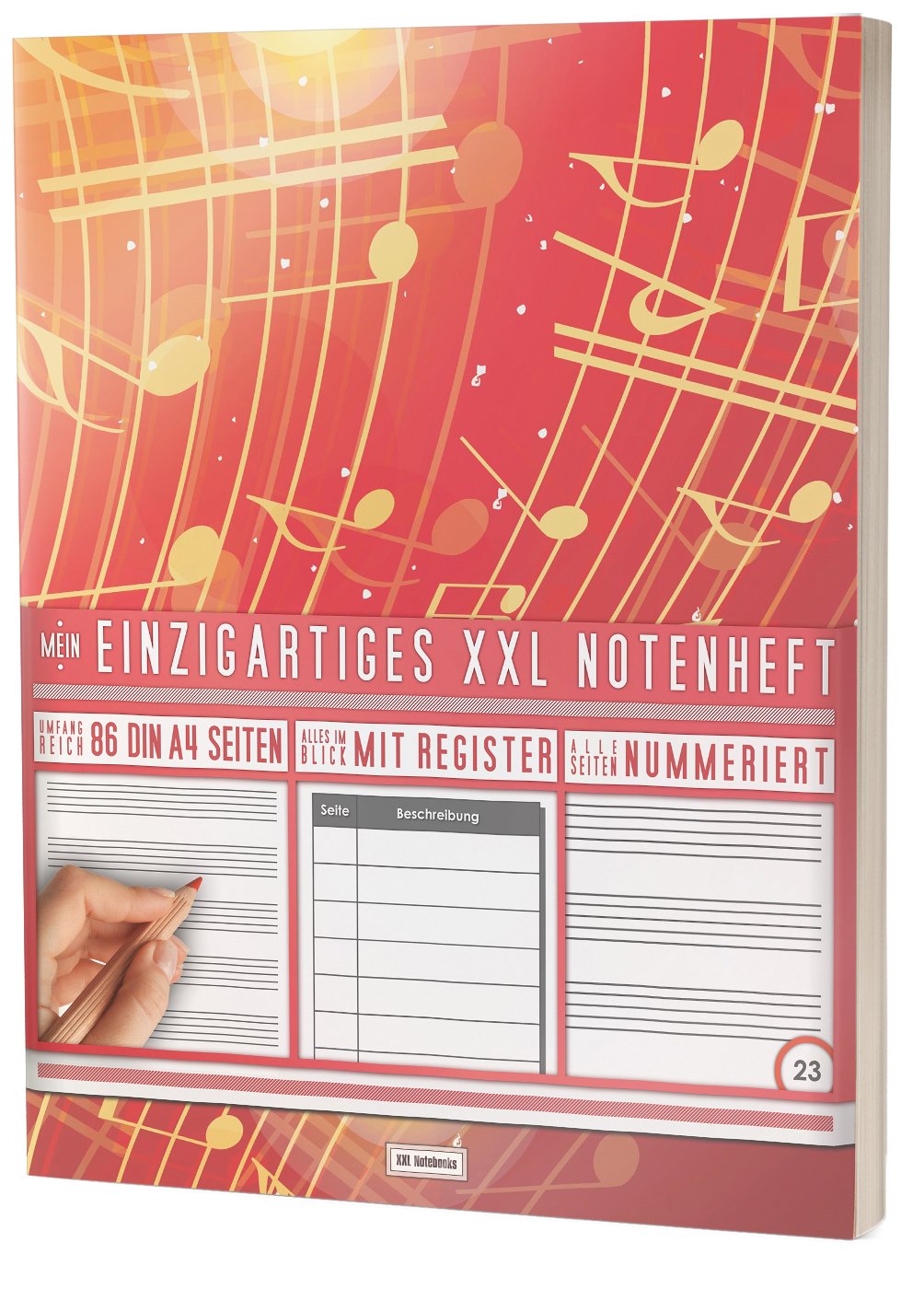 Mein Notenheft / 86 Seiten, 44 Blätter, 12 Systeme / Mit Register und Seitenzahlen / PR301 „Rotes Musikspiel“ / DIN A4 Softcover Arts & Music