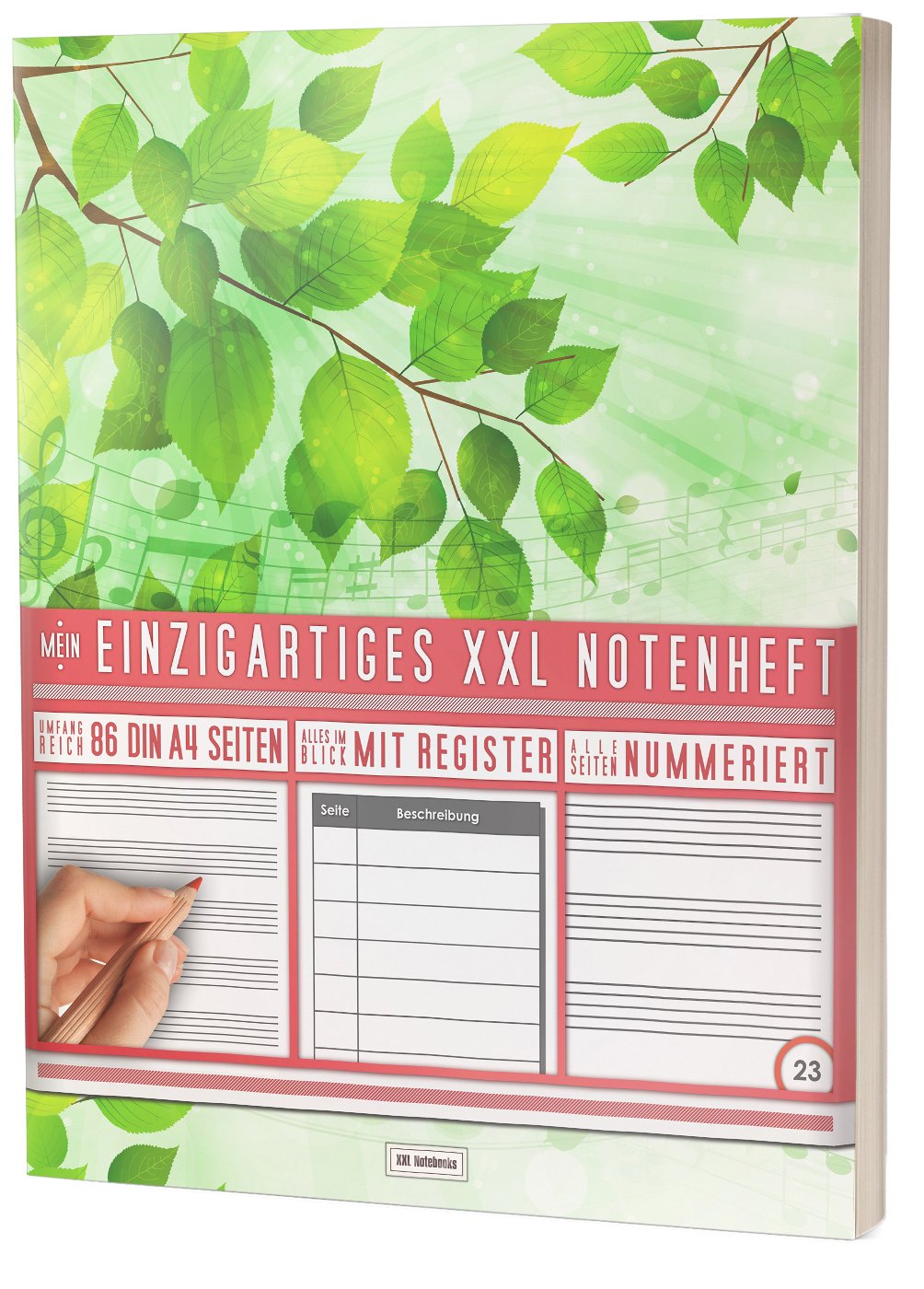 Mein Einzigartiges XXL Notenheft: 86 Seiten, 44 Blätter, 12 Systeme / Mit Register und Seitenzahlen / DIN A4 Soft Cover / PR301 "Spring-Time" Arts & Music