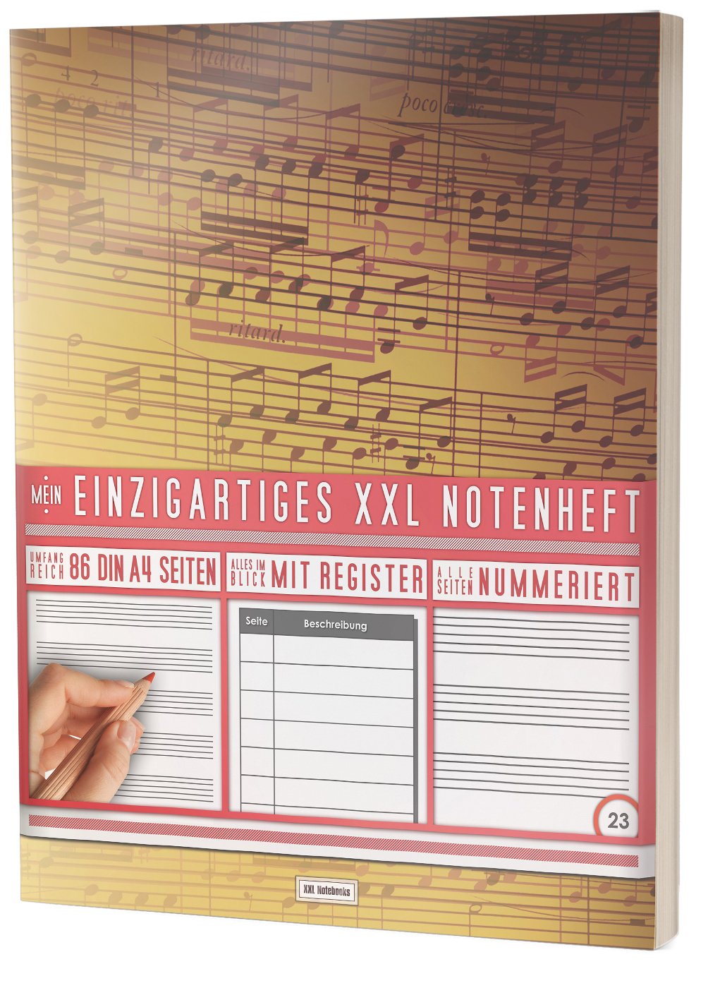 Mein Einzigartiges XXL Notenheft: 86 Seiten, 44 Blätter, 12 Systeme / Mit Register und Seitenzahlen / DIN A4 Soft Cover / PR301 "Vintage Design" Arts & Music